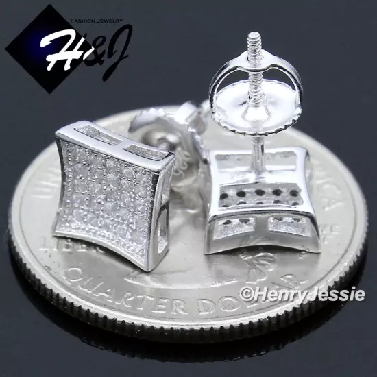 MEN SOLID 925 STERLING SILVER 7MM SQUARE ICY BLING CZ 3D STUD EARRING*E180