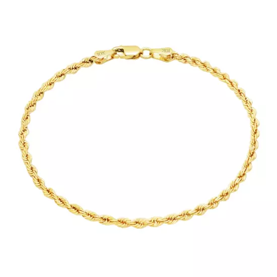 10K Yellow Gold 2mm-10mm Diamond Cut Rope Chain Bracelet Men Women 7" 7.5" 8" 9"