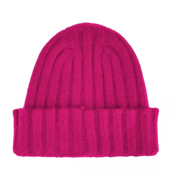 Made in Italy Fuchsia Ribbed Cashmere Women's Beanie Authentic