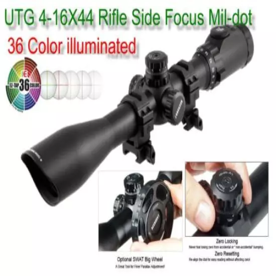 UTG Rifle Scope 4-16X44 with SWAT Focus EZ-TAP 36 Color Reticle SCP3-U416AOIEW