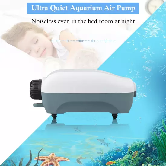 Dual Outlet Aquarium Electric Air Pump, Whisper Adjustable Fish Tank Aerator, Qu