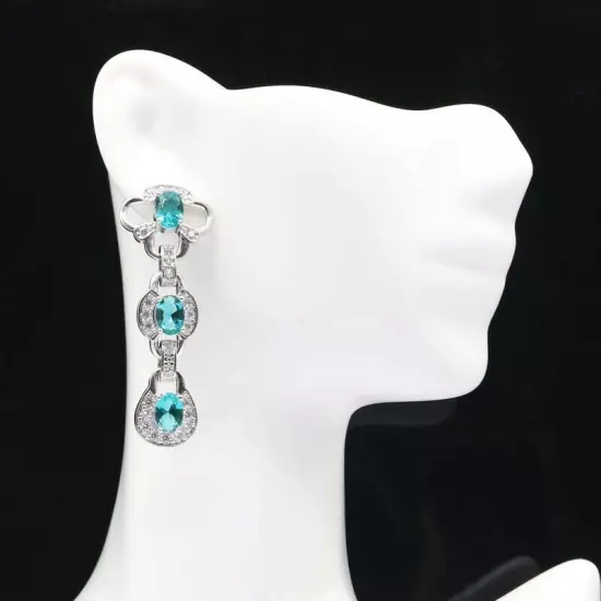 Beautiful Rich Blue Aquamarine CZ Wholesale Drop Shipping Silver Earrings