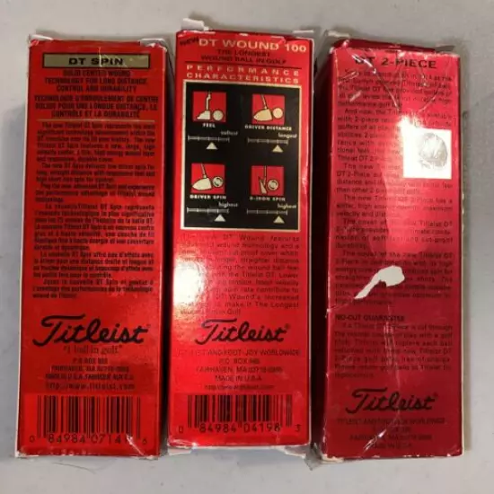 NEW Lot Titleist DT Wound 100 DT Spin DT 2 Piece Golf Balls 3 Sleeves / 9