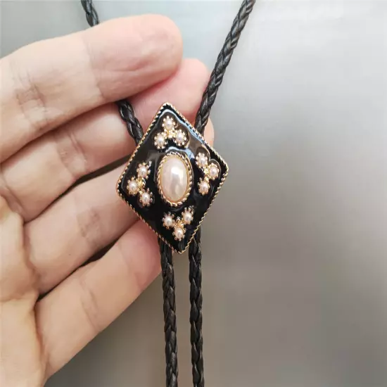 Pearl Cross Bola Bolo Tie Wedding Necklace for Men Women - Western Necktie