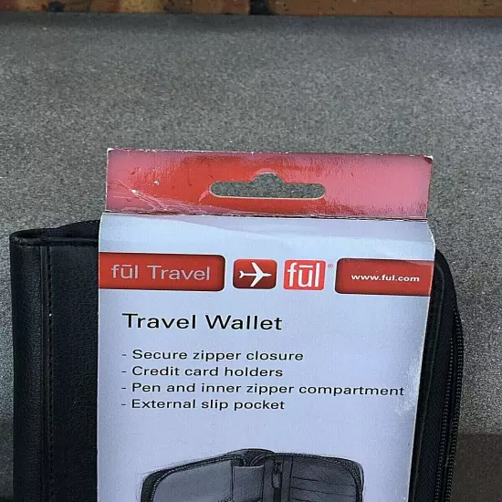 Ful Travel Wallet Passport, Credit Cards Secure Zipper Closure Black