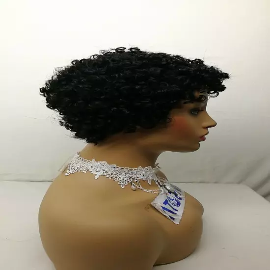 Short Black Afro Curly Human Hair For Women Machine Made None Lace Full Wig Sexy