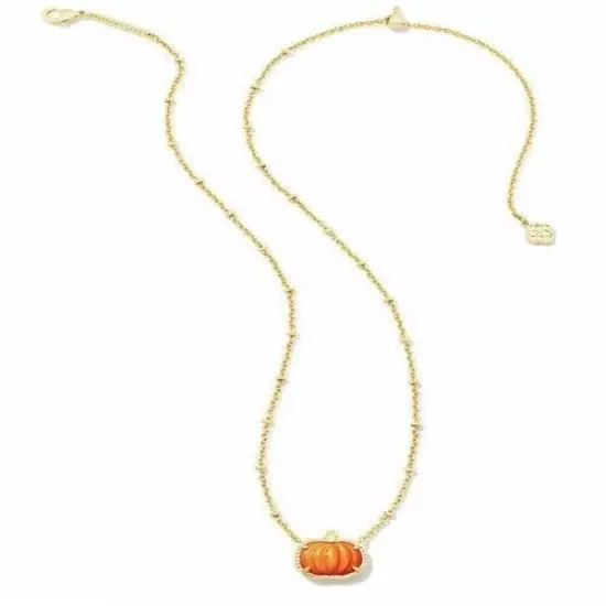 Ken Halloween Pumpkin Gold Short Pendant Necklace in Orange