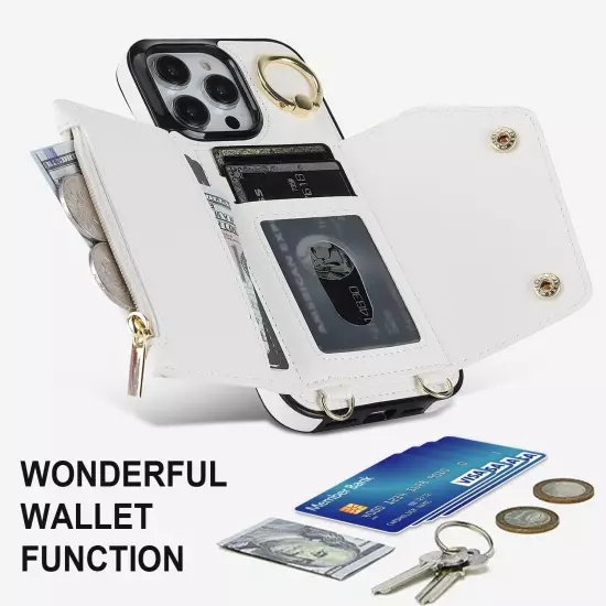 Compatible with iPhone 15 Pro Max Wallet Case with Card Holder Crossbody Neck