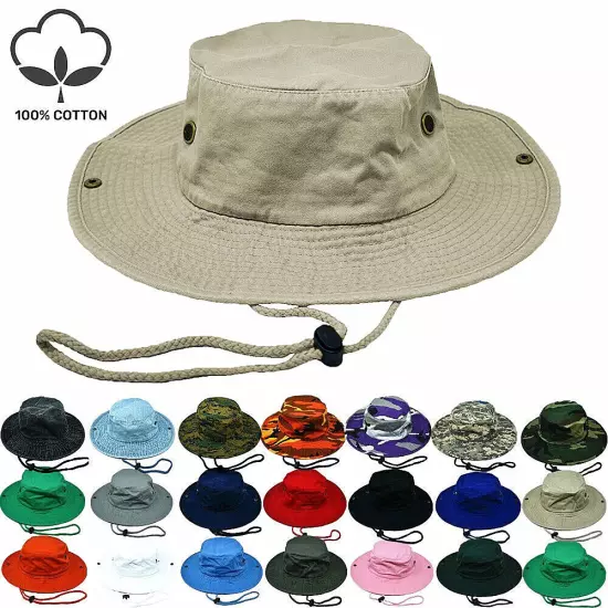 Unisex 100% Cotton Bucket Hat Fishing Camping Safari Boonie Sun Brim Summer Cap