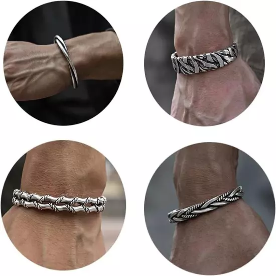 Viking Men Cuff Bracelets Silver Cuff Bracelet Retro Twisted Braided Open Bangle