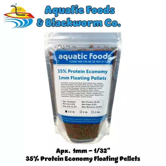 1mm - 1/32" 35% Protein Economy Floating Pellets for Tropicals & More. WL