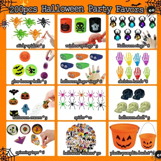 200pcs Halloween Party Toys Assortment for Kids Favors... 