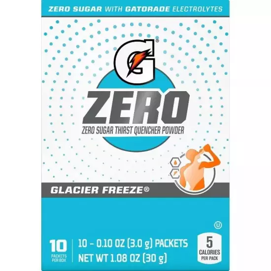 Gatorade G Zero Glacier Freeze Sugar Free Powder Sticks 6 Boxes (60 Sticks)