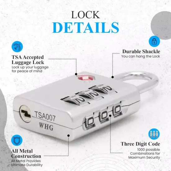 4 TSA Approve 3 Digit Combination Travel Suitcase Luggage Bag Lock Padlock Reset