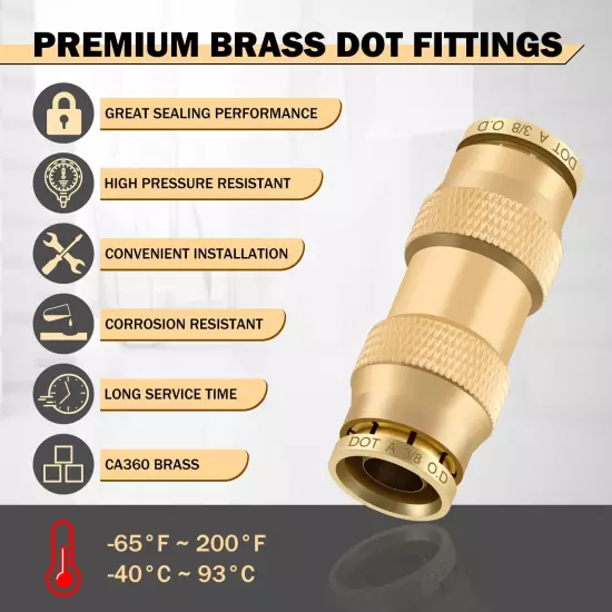 23 PCS Brass DOT Air Line Fittings Kit 1/4 3/8 1/2 DOT Quick Connect Air Fitt...