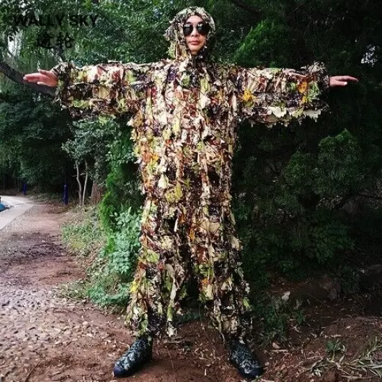 Mens Military Camouflage Clothes 3D Leaves Ghillie Suits Training Hunting Suits