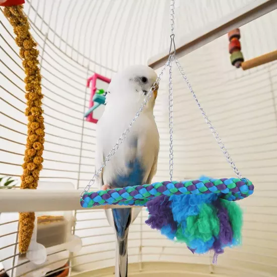 Bird Parrots Swing Ladder Stand Cotton Rope Birdcage Hanging Chewing Biting Toys