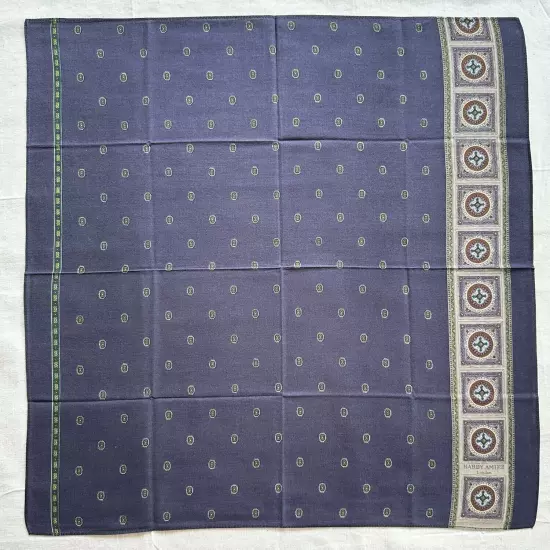 Hardy Amies London Handkerchief Vintage Blue Cotton Geometric Pocket Square 19"