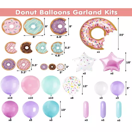 Donut Balloons Garland Pastel Decoration Kit Sprinkles Confetti 100pcs Birthday