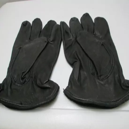 Men's Black Calf Skin Leather Gloves w Cinched Wrists Size Medium NEW