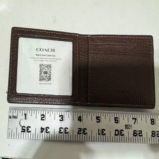 Coach Men Brown Leather Compact Billfold Wallet (Small) New SRP $150