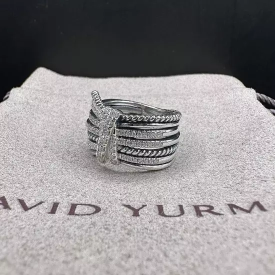 David Yurman Sterling Silver 925 Angelika 15mm Pave .67ct Diamond Ring Size 7.5