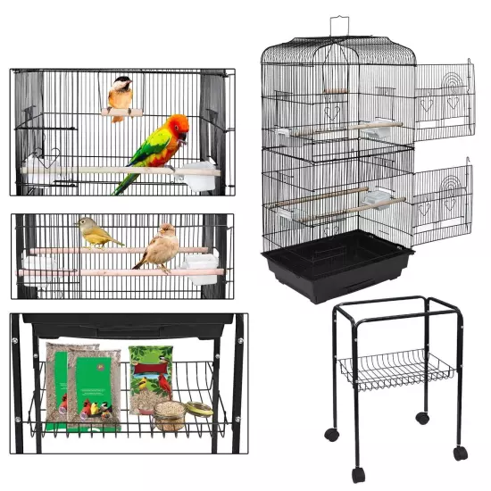 Multiple Sizes Rolling Bird Cage for Small Parrot Cockatiel Parakeet Cage Play