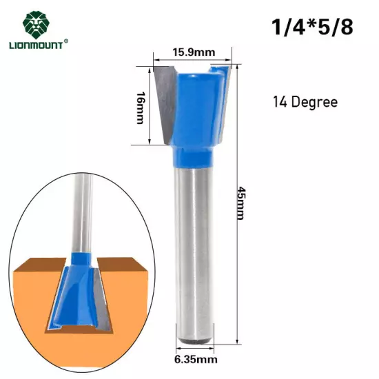 1/4" 12mm 1/2" Shank Dovetail Router Bit Set 1PC/6PCS 8 Degree 14 Degree