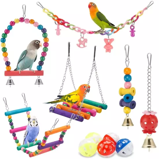 Bird Parakeet Toys,Swing Hanging Standing Chewing Toy Hammock Climbing Ladder Bi