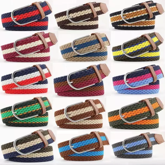 New Men's Women's Belt Unisex Braided Elastic Stretch Fabric Enduring Woven Mult