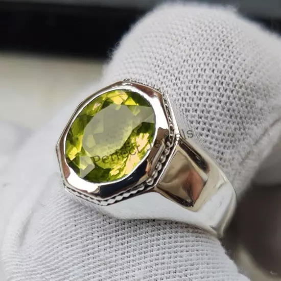 Natural Peridot Gemstone With 925 Sterling Silver Ring Men's Ring Men's Jewelry