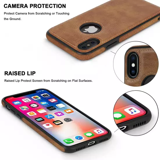 For iPhone X XR Xs Max Shockproof Leather Premium Slim Case Non-Slip Grip Cover