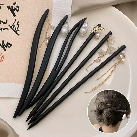 Women Hair Sticks Clip Chinese Style Vintage Headwear Wooden Chopstick Hairpin □