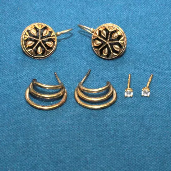 Bundle of 3 Pairs Vermeil Earrings - 8.8g