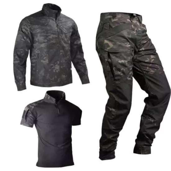 Tactical Combat Suit Military Uniform Camo Waterproof Jacket+Pants+Shirts Hiking