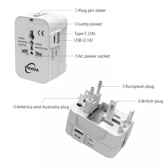 Universal Travel Adapter Power One International Wall Charger AC Plug Adaptor 