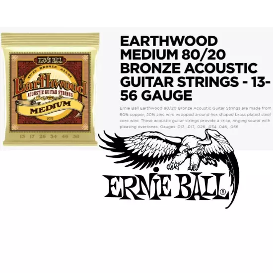 3 SETS Ernie Ball 80/20 Bronze Medium 13-56 Acoustic Guitar Strings 2002