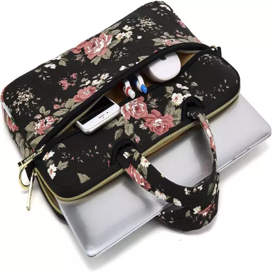 Black Rose Pattern Water-Resistant Laptop Shoulder Messenger Bag