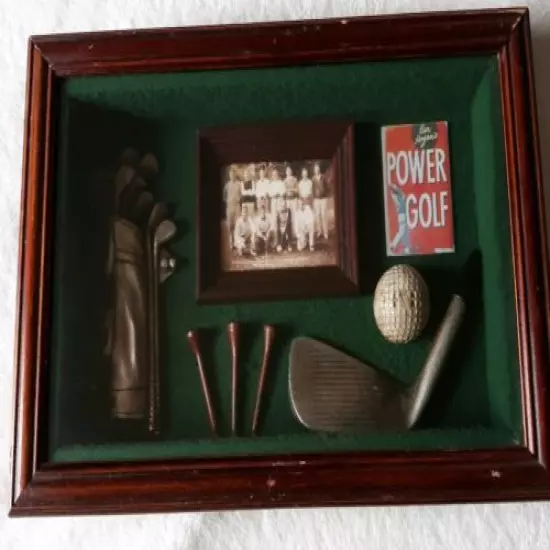 Golf Shadow Box Showcase Replica Vintage Golf Items