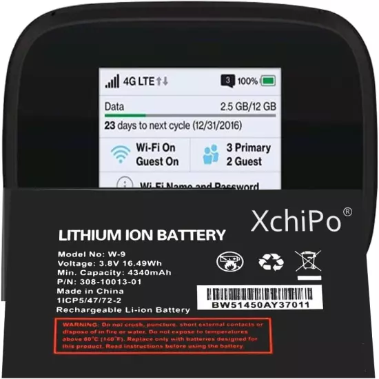 XCY W-9 4340Mah Replacement Battery for AT&T Unite Explore 815S, Verizon Jetpack