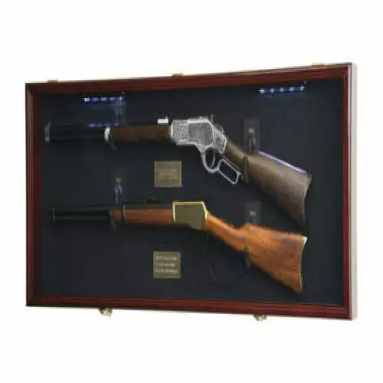 Gun Display Case Cabinet Rifle LED Light Cherry Wood Handgun Shotgun Lock 45.5"