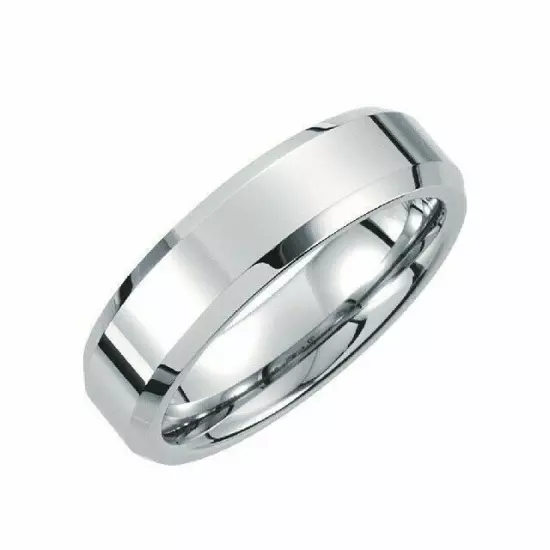 Ring White Tungsten 6mm Polished Beveled Band Size 10 TAR035W Dura Tungsten