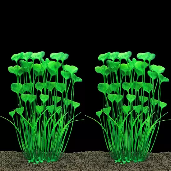 16" Green Plastic Aquarium Plants - 2 Pcs, Large, Safe Decoration for All Fish