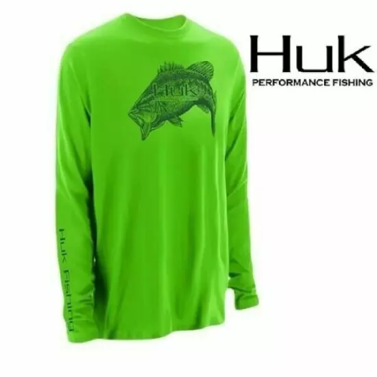 Huk Performance Large Mouth Bass Green Fishing Tournament Jersey Shirt XL