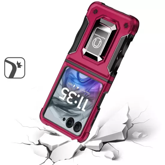 For Motorola Razr 2024 Phone Case Defender Metal Ring Magnetic Kickstand Cover