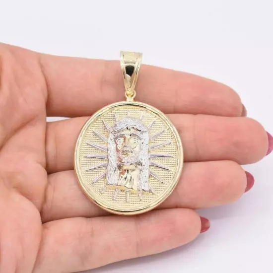 2" Jesus Head Medallion Diamond Cut Charm Pendant Real 10K Yellow Gold