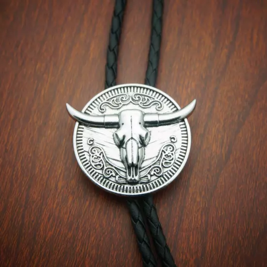 Vintage Men BOLO Tie Goat Carving Pattern Wedding Necklace Alloy Western Cowboy