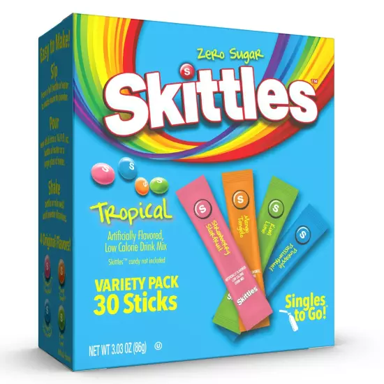 Skittles Zero Sugar Tropical Variety Pack Singles Drink Mix