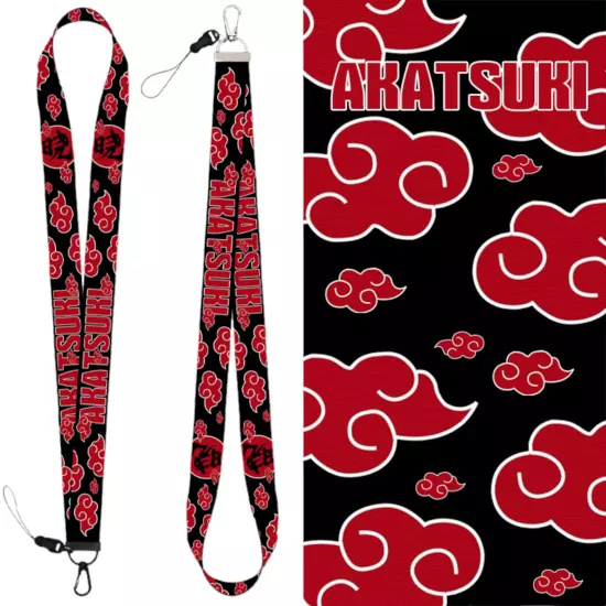 Naruto Anime Red Cloud Akatsuki Lanyard Card Holder For Car Key ID Transit Badge