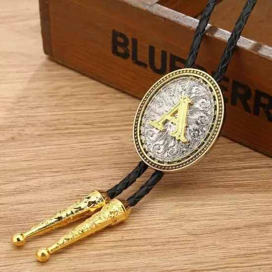 Bolo tie for Men Western Cowboy Golden Initial Letter A to Z Costume Bolo ties